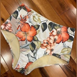 Kortni Jeane Vintage Hawaiian Floral Swim Bottoms - Orange and Green